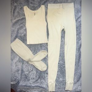 Skims COTTON RIB LEGGING and tank & socks set BONE